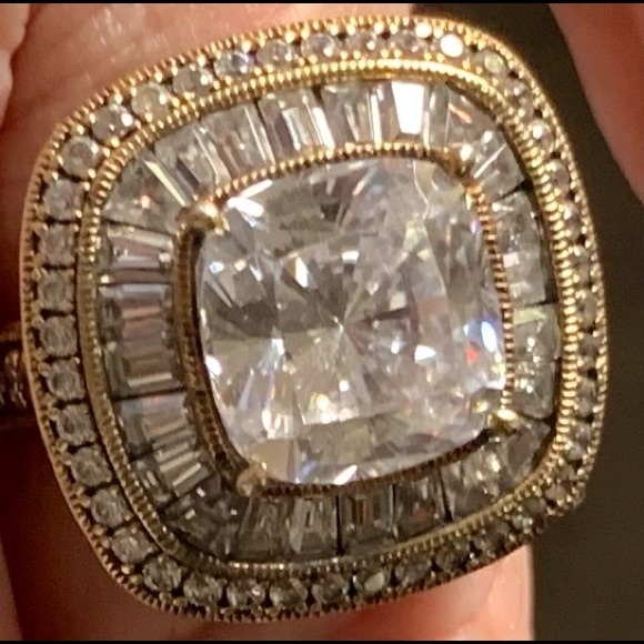 Gorgeous 3K CZ/Baguette/Round Gold over SS Ring - Picture 13 of 15